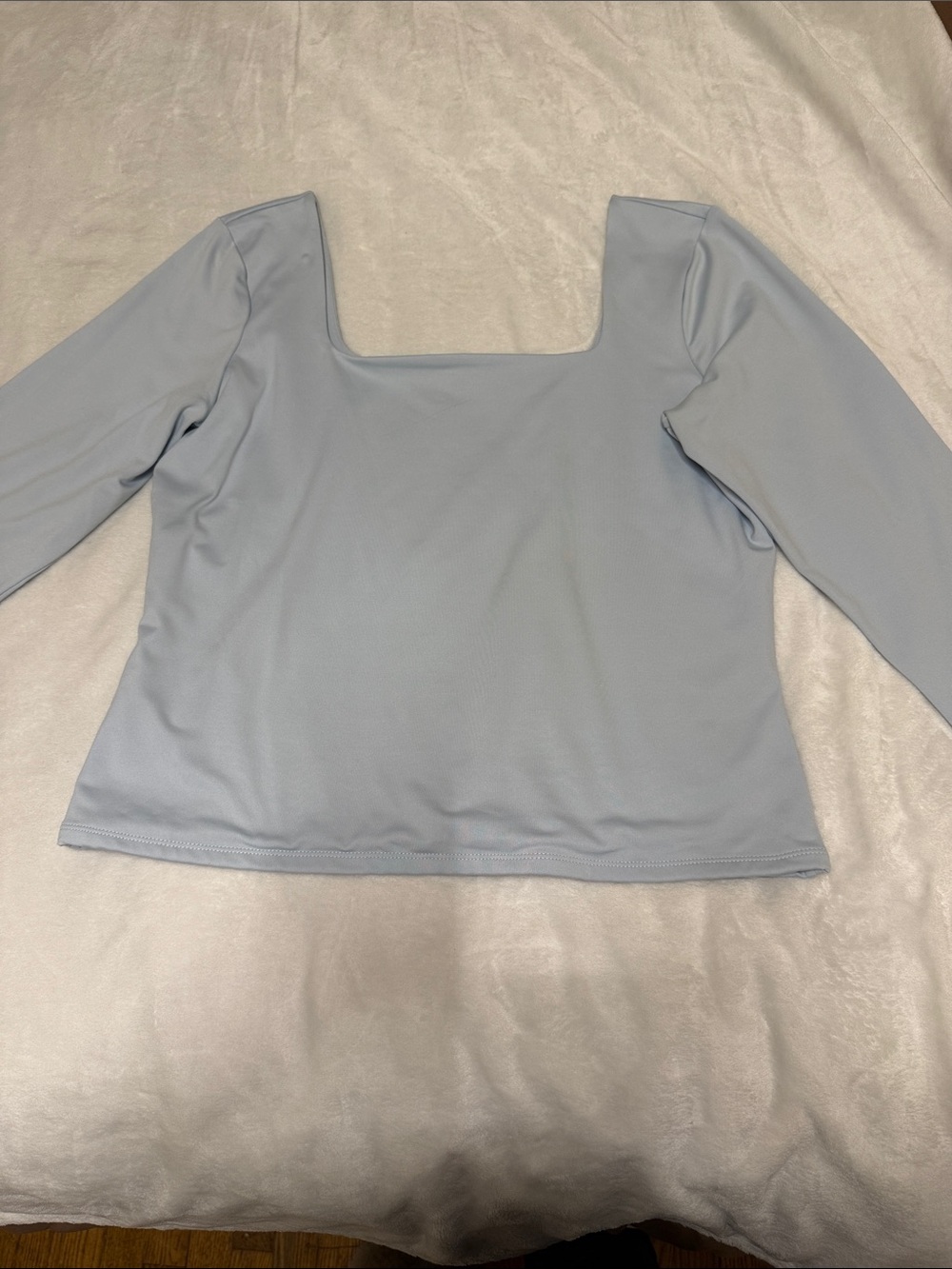 Express Light Blue Square-Neck Long Sleeve Top
